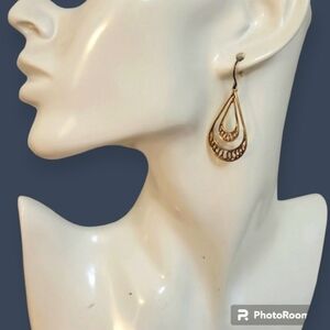 Goldtone Double Teardrop Dangle Hook Earrings